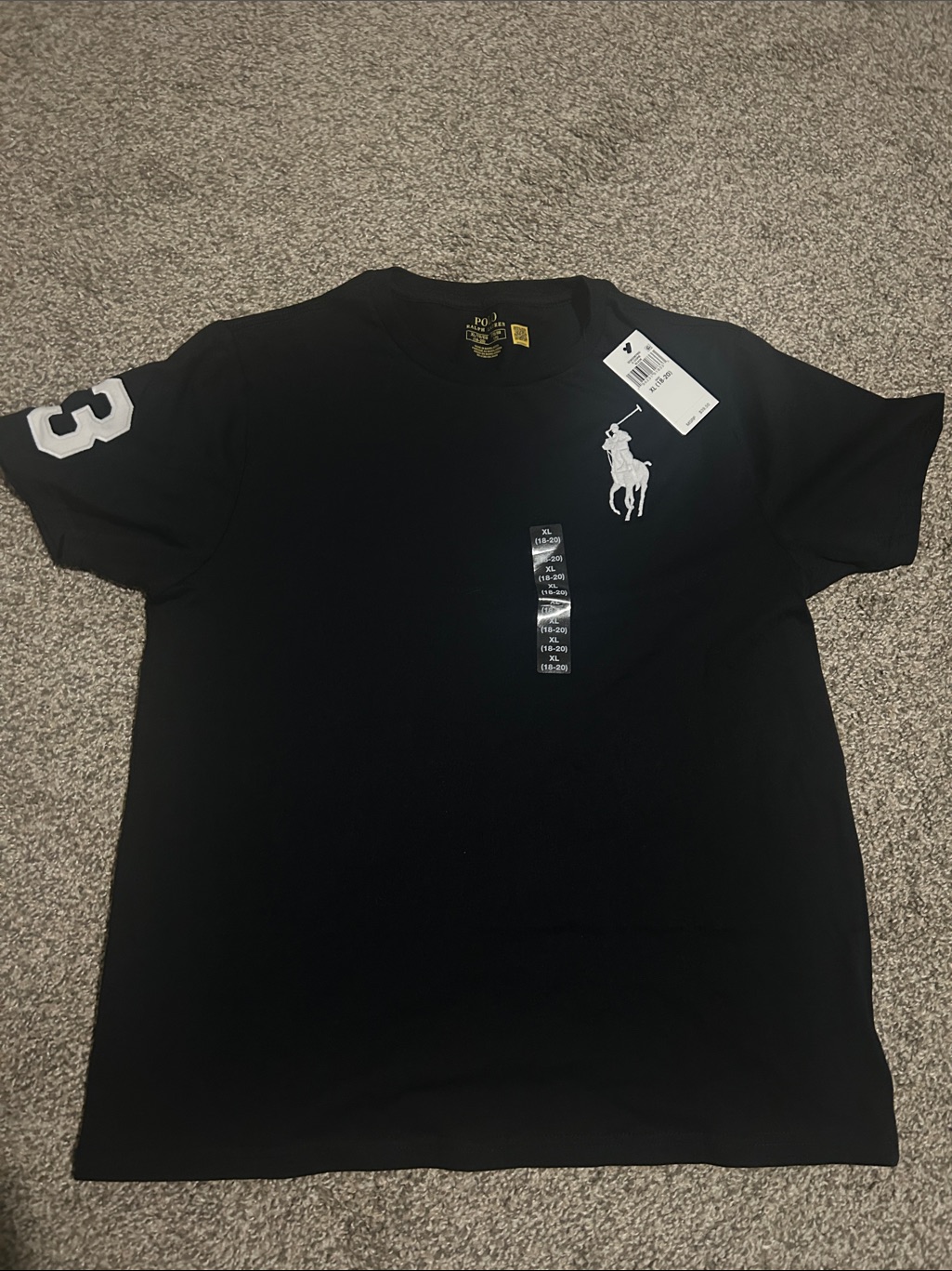 Polo By Ralph Lauren Black Short Sleeve Polo Player Tee With White Logo